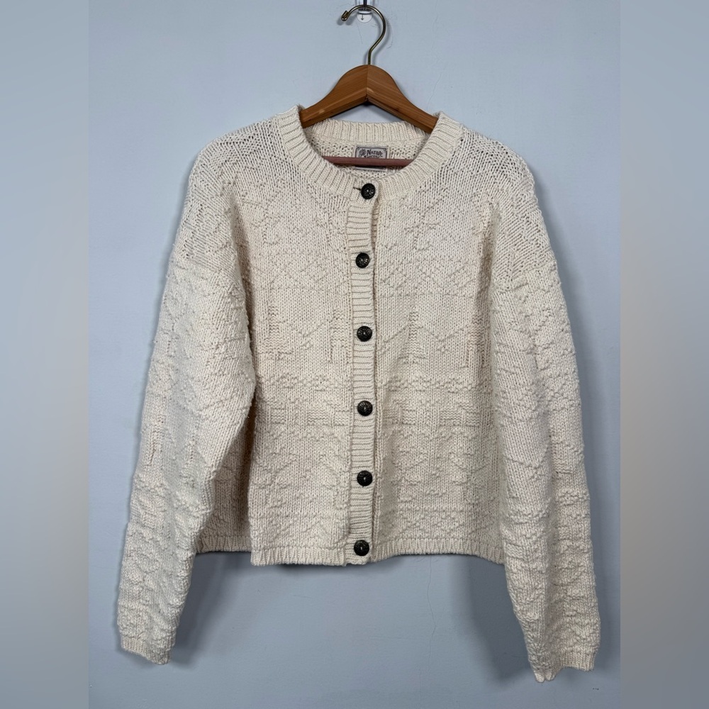 Vintage Native America Cream Knit Cardigan Sweater, Size L